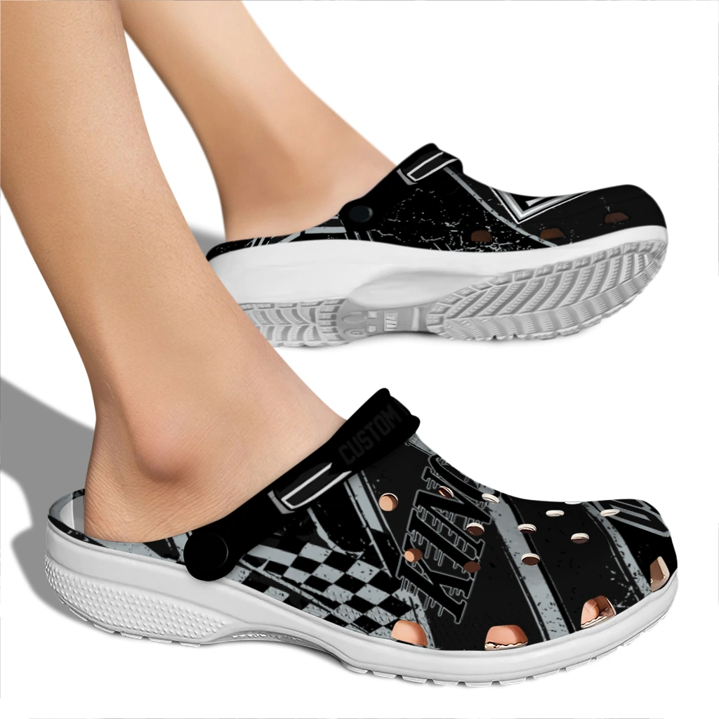 Los Angeles Kings Clogs - Customized Checkered Streaks Black 2