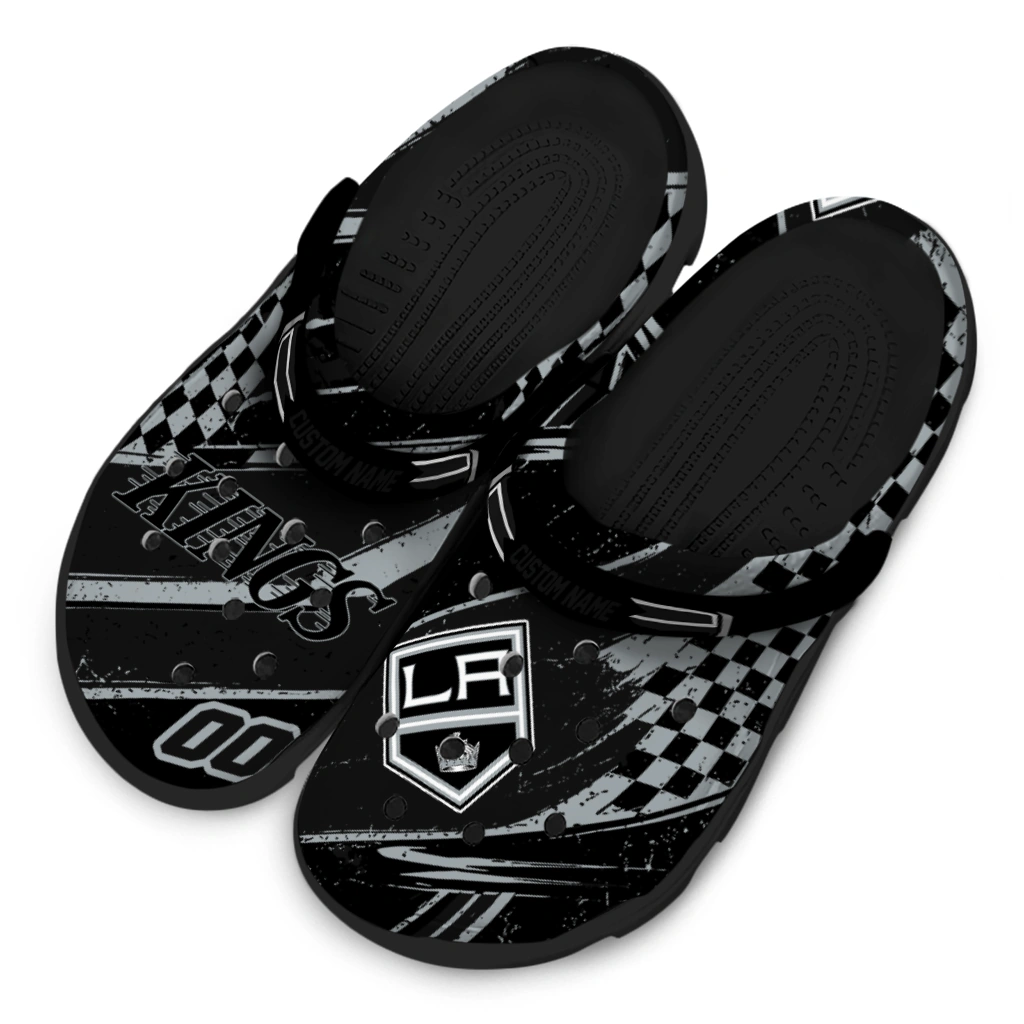 Los Angeles Kings Clogs - Customized Checkered Streaks Black 4