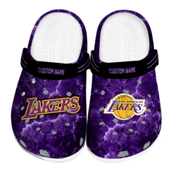 Los Angeles Lakers Clogs - Custom Cracked Energy Purple Black