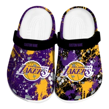 Los Angeles Lakers Clogs - Custom Splatter Splash Purple Black