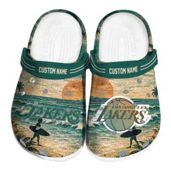 Los Angeles Lakers Clogs - Custom Wave Scene Fir Green