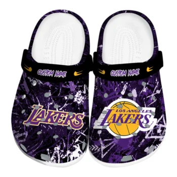 Los Angeles Lakers Clogs - Customized Graffiti Burst Purple Black