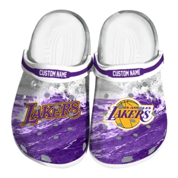 Los Angeles Lakers Clogs - Customized Wave Swirl Purple White
