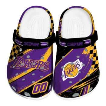 Los Angeles Lakers Clogs - Personalized Circuit Geometry Purple Black