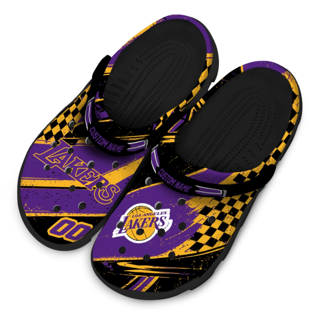 Los Angeles Lakers Clogs - Personalized Circuit Geometry Purple Black 4