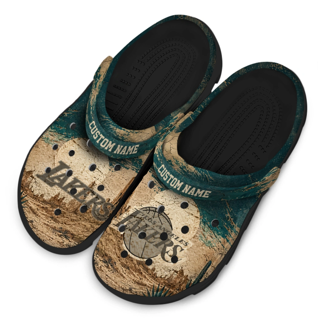 los-angeles-lakers-clog-personalized-cracked-landscape-fir-green-beige-latest-model.webp
