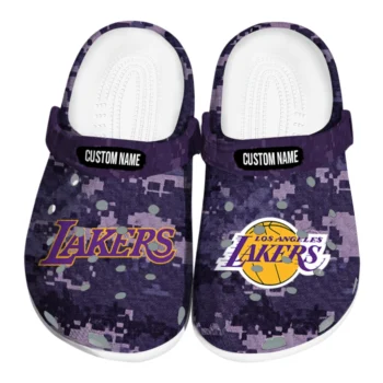 Los Angeles Lakers Clogs - Personalized Digital Camo Purple