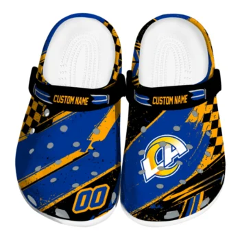 Los Angeles Rams Clogs - Customized Checkered Streaks Blue Black