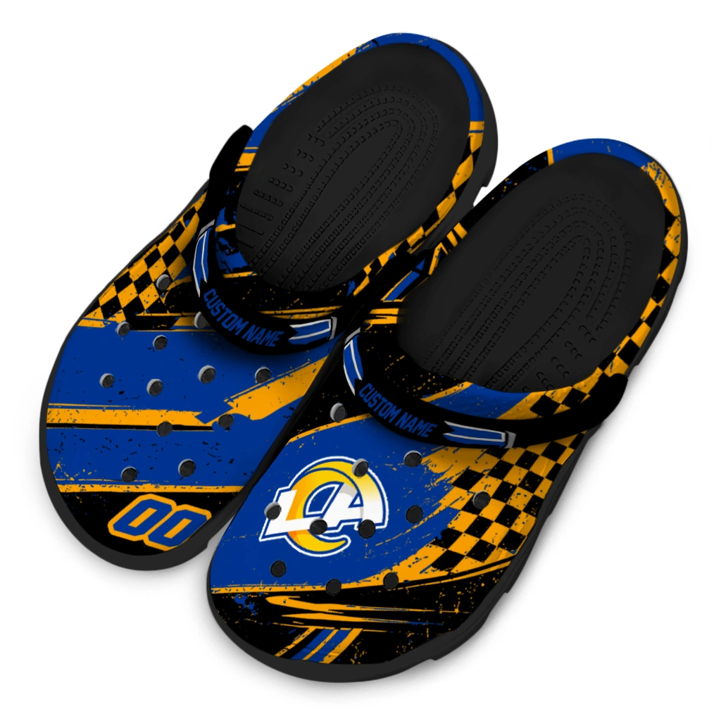 Los Angeles Rams Clogs - Customized Checkered Streaks Blue Black 4