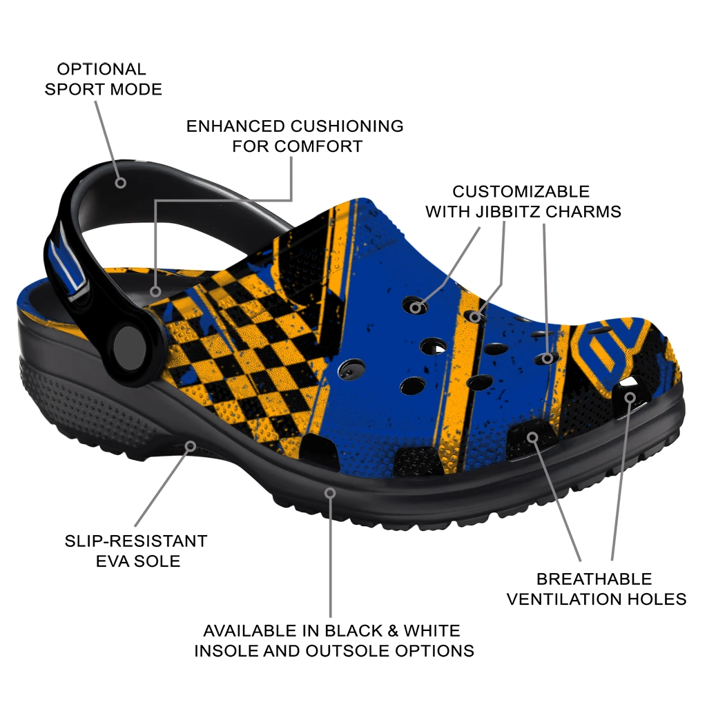 Los Angeles Rams Clogs - Customized Checkered Streaks Blue Black 5