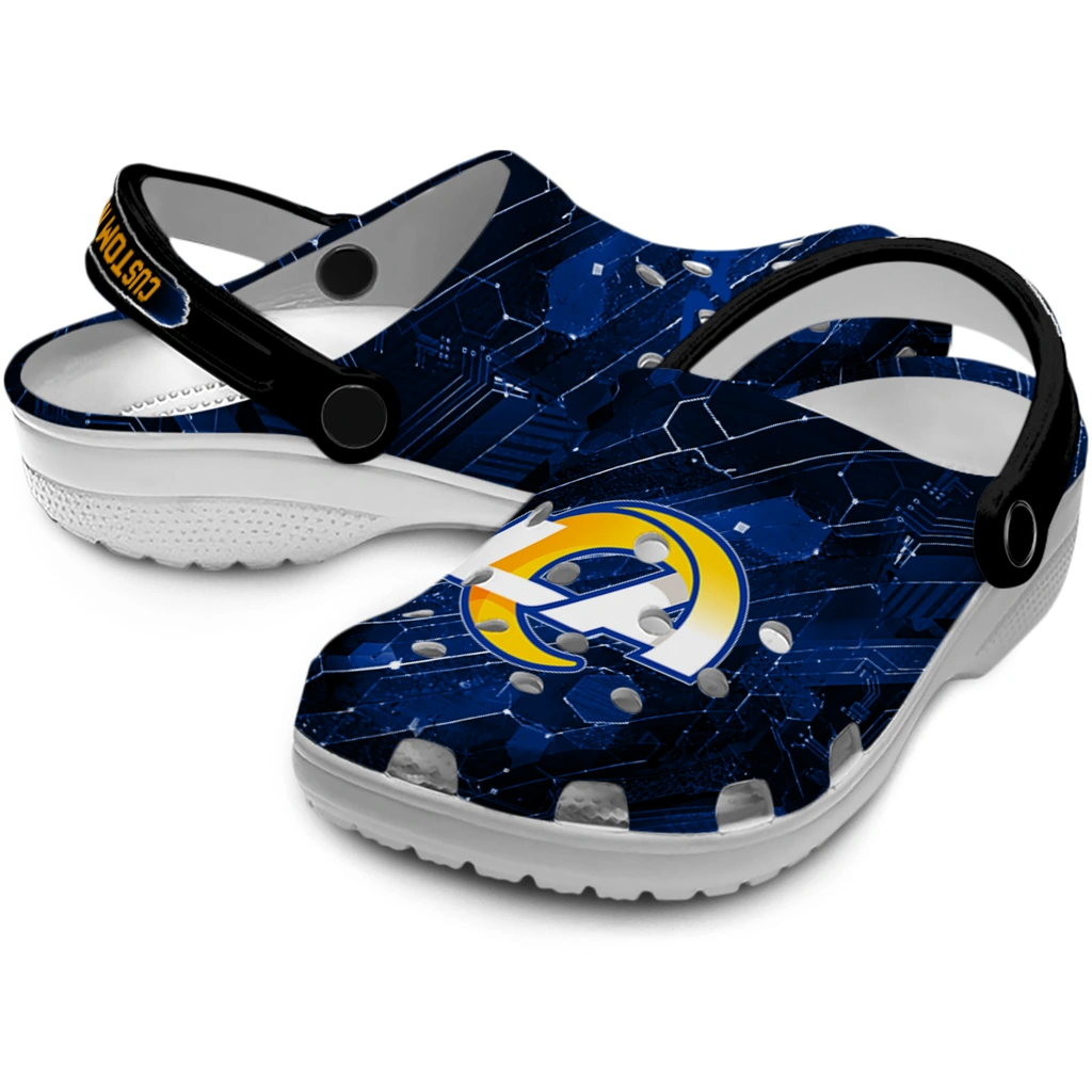 los-angeles-rams-clog-personalized-circuit-geometry-blue-black-high-quality.webp