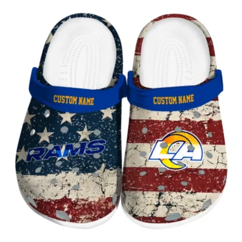 Los Angeles Rams Clogs - Personalized Distressed Stripes Blue Red Blue