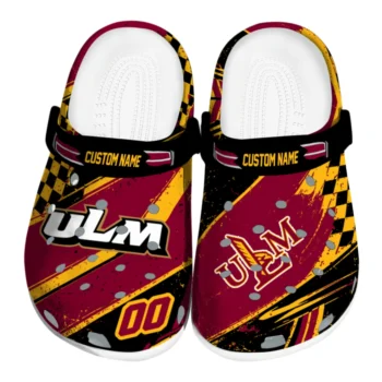 Louisiana-Monroe Warhawks Clogs - Customized Checkered Streaks Red Black