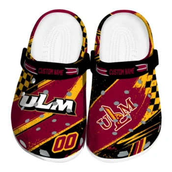 Louisiana-Monroe Warhawks Clogs - Customized Checkered Streaks Red Black