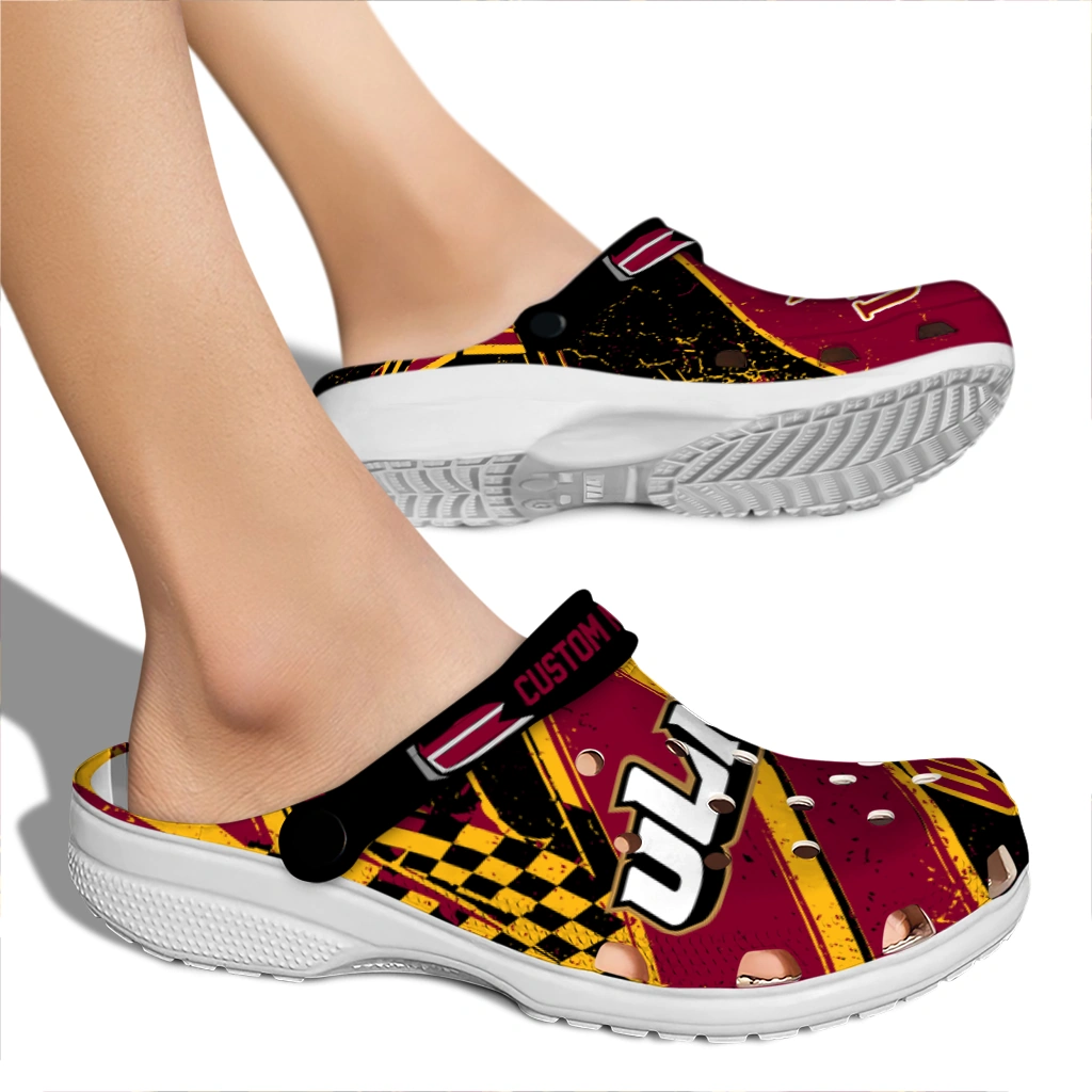 Louisiana-Monroe Warhawks Clogs - Customized Checkered Streaks Red Black 2