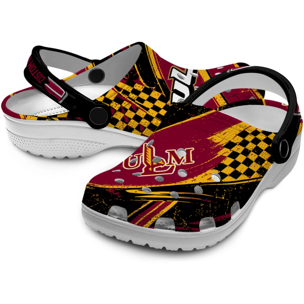 Louisiana-Monroe Warhawks Clogs - Personalized Circuit Geometry Red Black 3