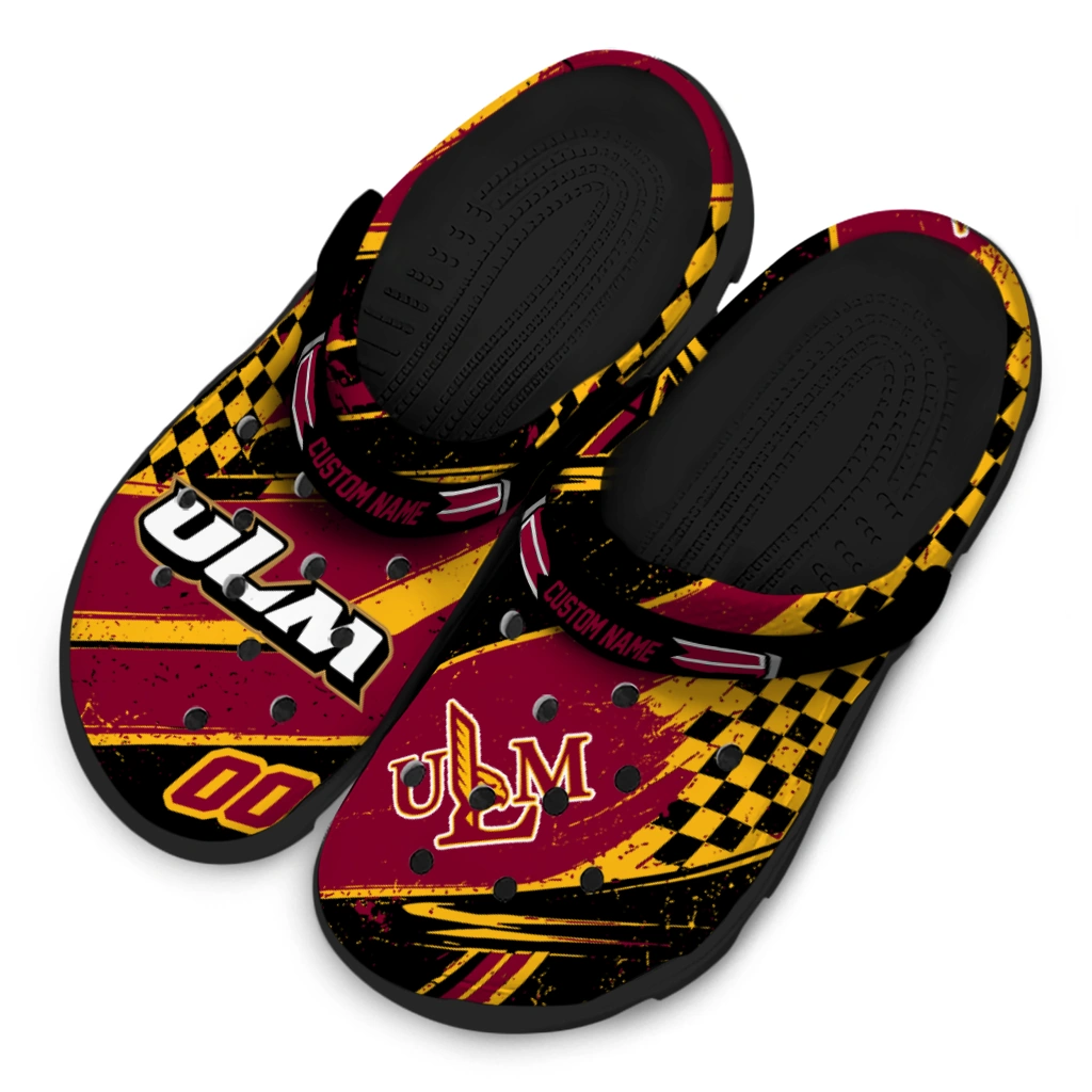 Louisiana-Monroe Warhawks Clogs - Customized Checkered Streaks Red Black 4