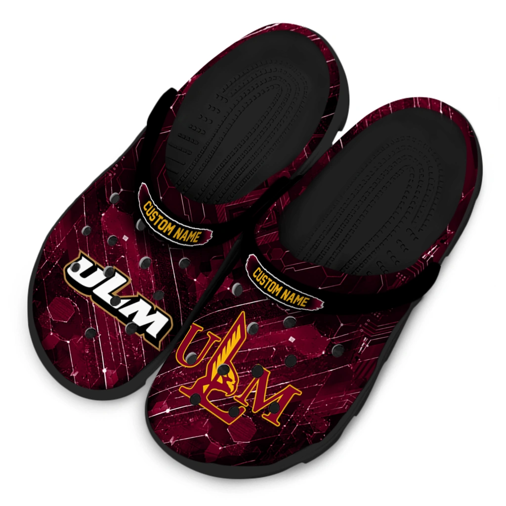 louisiana-monroe-warhawks-clog-personalized-circuit-geometry-red-black-latest-model.webp