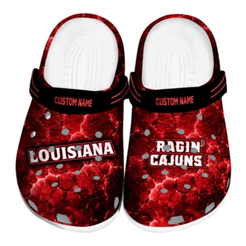 Louisiana Ragin Cajuns Clogs - Custom Cracked Energy Red Black