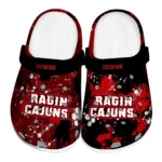 Louisiana Ragin Cajuns Clogs - Custom Splatter Splash Red Black 1 louisiana-ragin-cajuns-clog-custom-splatter-splash-red-black-best-selling.webp