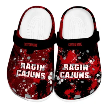 Louisiana Ragin Cajuns Clogs - Custom Splatter Splash Red Black