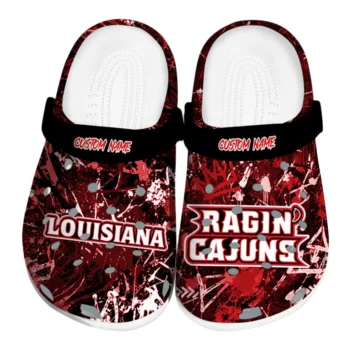Louisiana Ragin Cajuns Clogs - Customized Graffiti Burst Red Black