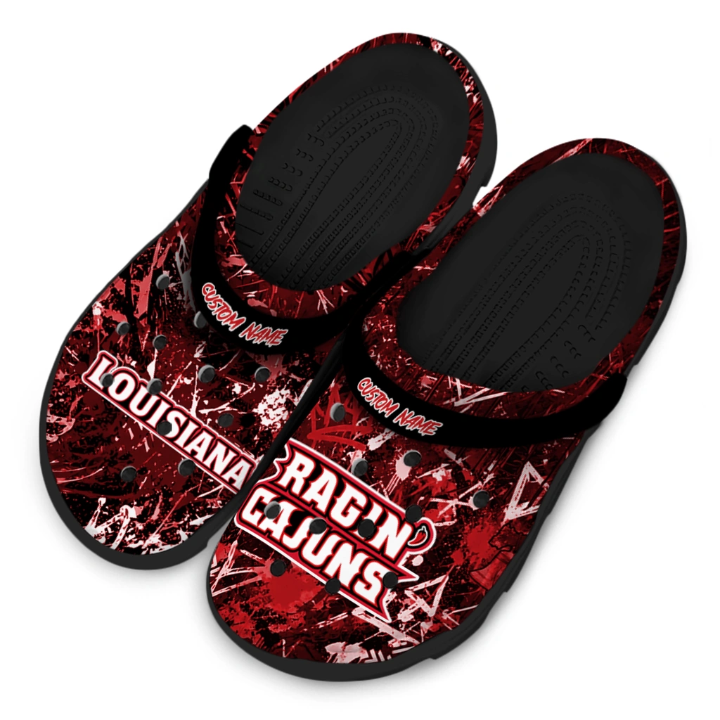 louisiana-ragin-cajuns-clog-customized-graffiti-burst-red-black-latest-model.webp