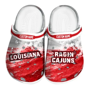 Louisiana Ragin Cajuns Clogs - Customized Wave Swirl Red White