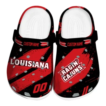 Louisiana Ragin Cajuns Clogs - Personalized Circuit Geometry Red Black