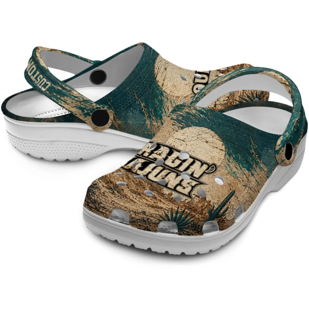 louisiana-ragin-cajuns-clog-personalized-cracked-landscape-fir-green-beige-high-quality.webp