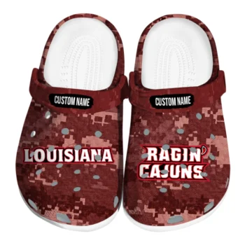 Louisiana Ragin Cajuns Clogs - Personalized Digital Camo Red