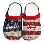Louisiana Ragin Cajuns Clogs - Personalized Distressed Stripes Red Blue 1 louisiana-ragin-cajuns-clog-personalized-distressed-stripes-red-blue-best-selling.webp