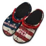 louisiana-ragin-cajuns-clog-personalized-distressed-stripes-red-blue-best-selling.webp