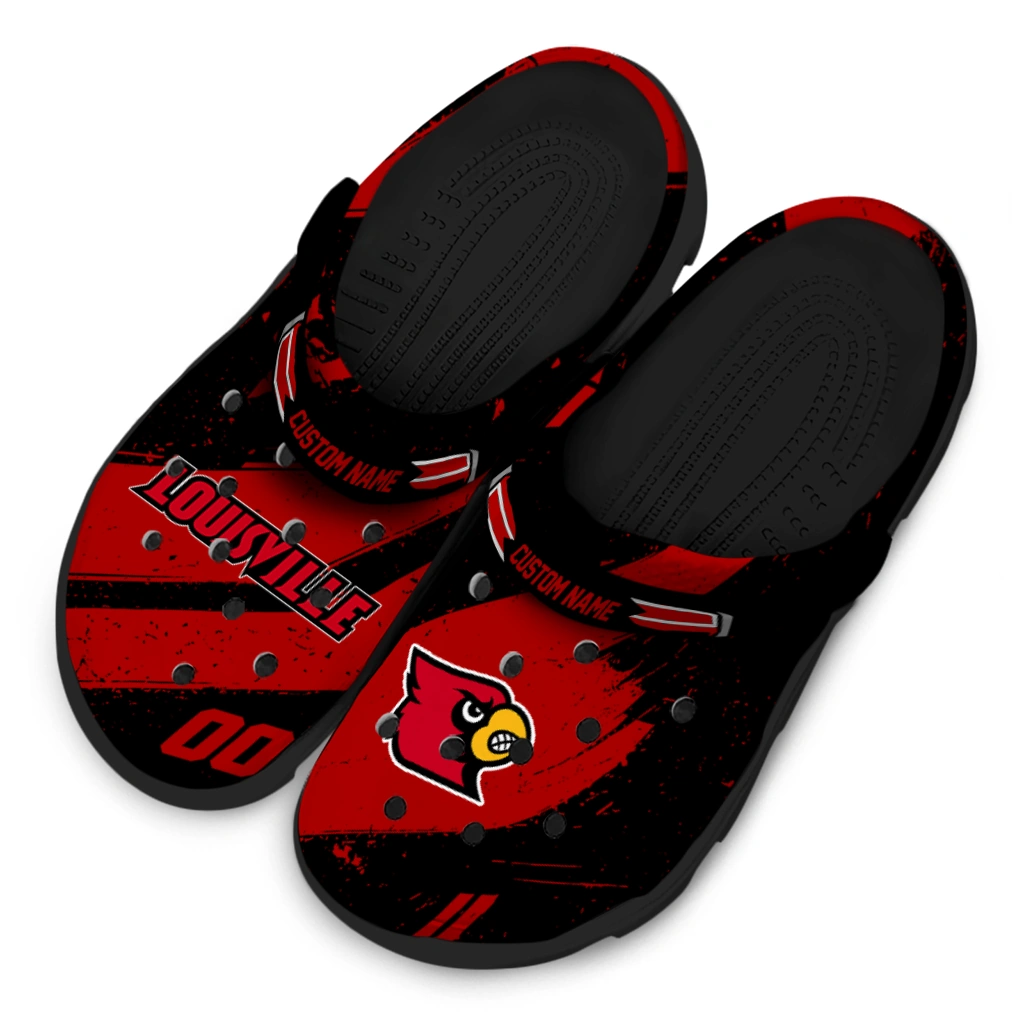 Louisville Cardinals Clogs - Personalized Checkered Streaks Red Black 4