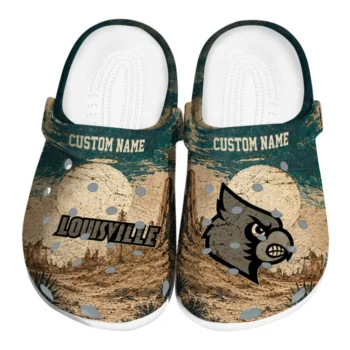 Louisville Cardinals Clogs - Custom Cracked Landscape Fir Green Beige