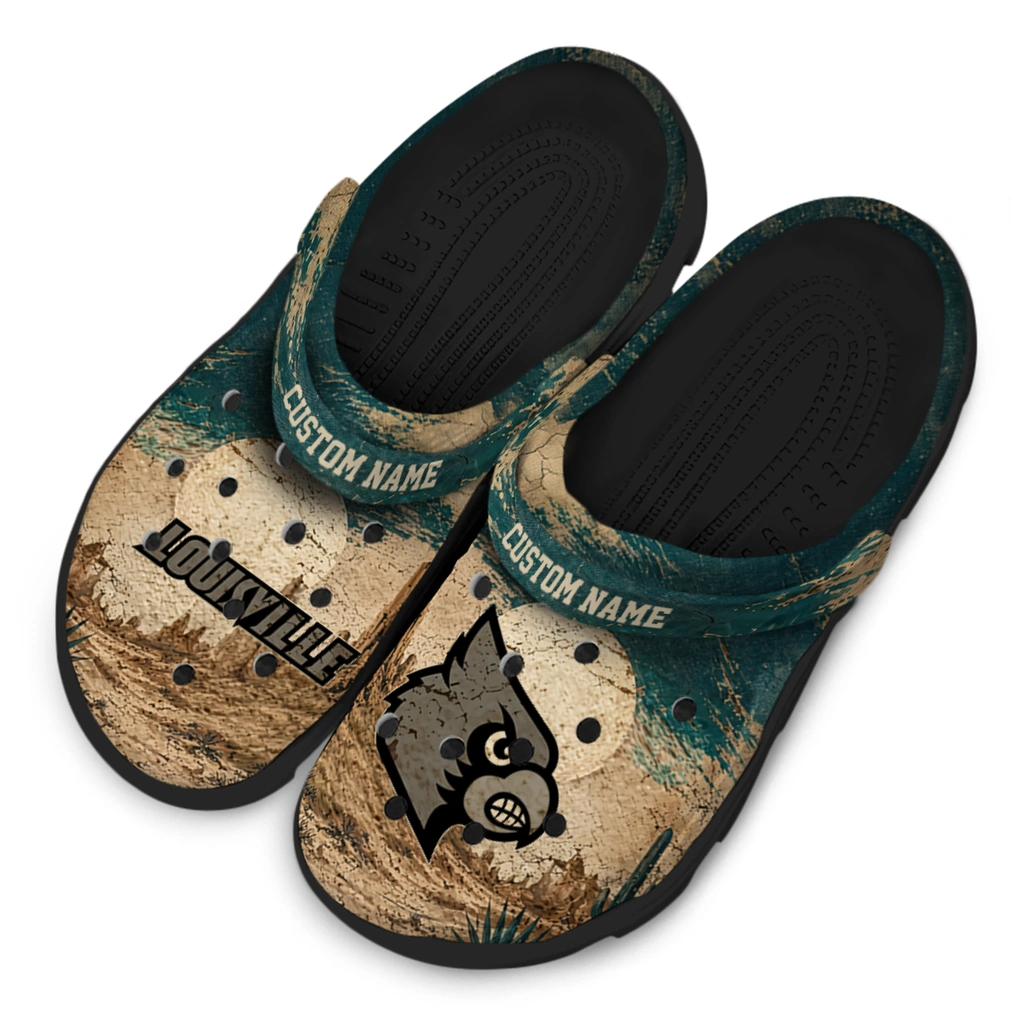 louisville-cardinals-clog-custom-cracked-landscape-fir-green-beige-latest-model.webp