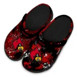 louisville-cardinals-clog-customized-splatter-splash-red-black-best-selling.webp
