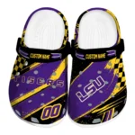 LSU Tigers Clogs - Custom Checkered Streaks Purple Black 1 lsu-tigers-clog-custom-checkered-streaks-purple-black-best-selling.webp