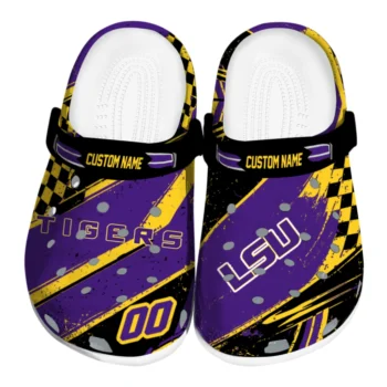 LSU Tigers Clogs - Custom Checkered Streaks Purple Black