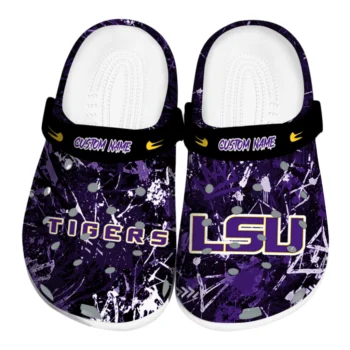 LSU Tigers Clogs - Custom Graffiti Burst Purple Black