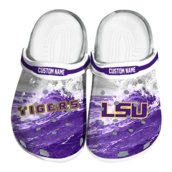 LSU Tigers Clogs - Custom Wave Swirl Purple White