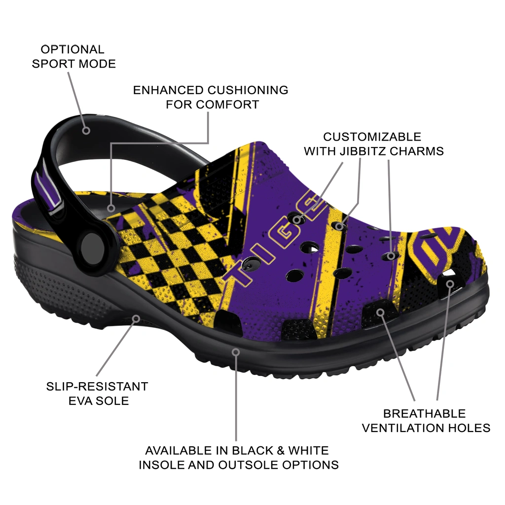 LSU Tigers Clogs - Customized Circuit Geometry Purple Black 5