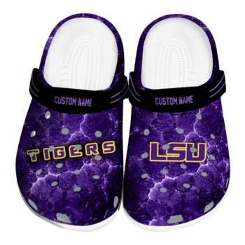 LSU Tigers Clogs - Personalized Cracked Energy Purple Black