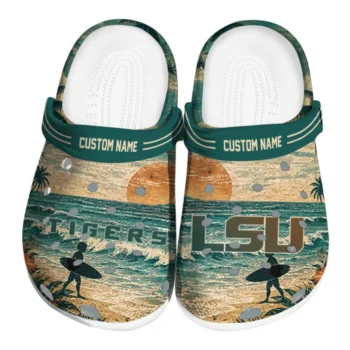 LSU Tigers Clogs - Personalized Wave Scene Fir Green