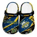 Marquette Golden Eagles Clogs - Custom Checkered Streaks Blue Black 1 marquette-golden-eagles-clog-custom-checkered-streaks-blue-black-best-selling.webp