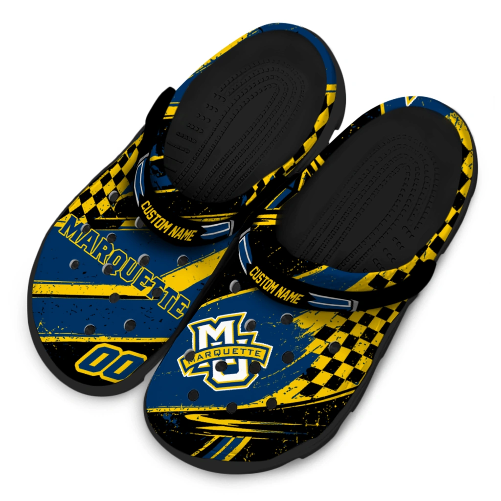 marquette-golden-eagles-clog-custom-checkered-streaks-blue-black-latest-model.webp
