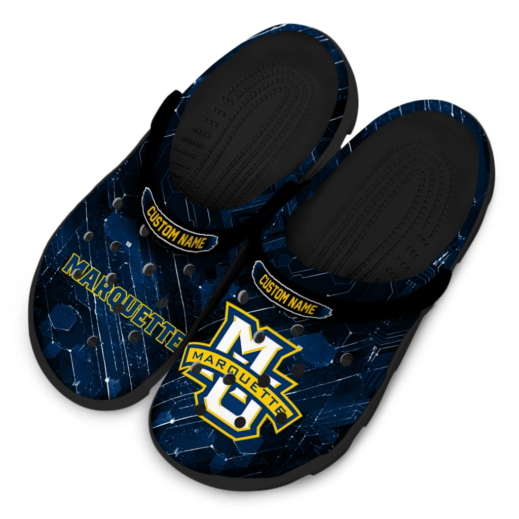 marquette-golden-eagles-clog-customized-circuit-geometry-blue-black-latest-model.webp