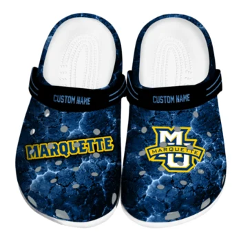 Marquette Golden Eagles Clogs - Personalized Cracked Energy Blue Black