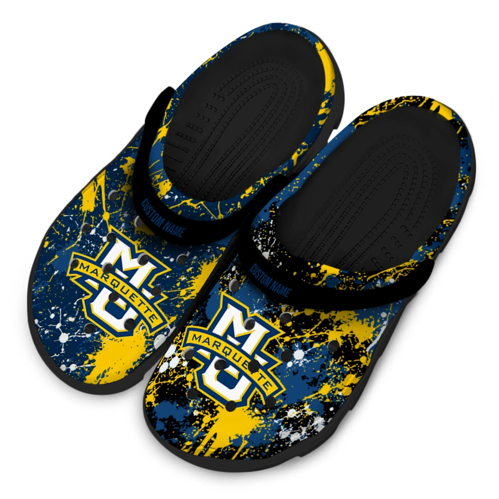 marquette-golden-eagles-clog-personalized-splatter-splash-blue-black-latest-model.webp