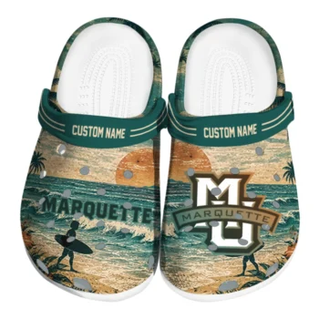 Marquette Golden Eagles Clogs - Personalized Wave Scene Fir Green